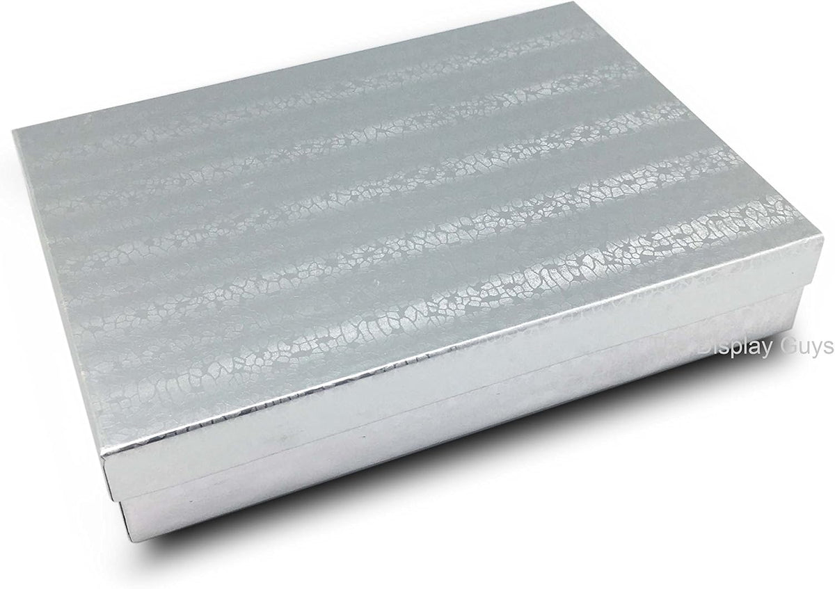 TheDisplayGuys - 25-Pack #53 Kraft Paper Cardboard Gift Boxes/Jewelry Cases w. Cotton Padding & Lid - Silver Foil - (5.4" x 3.9" x 1.0")