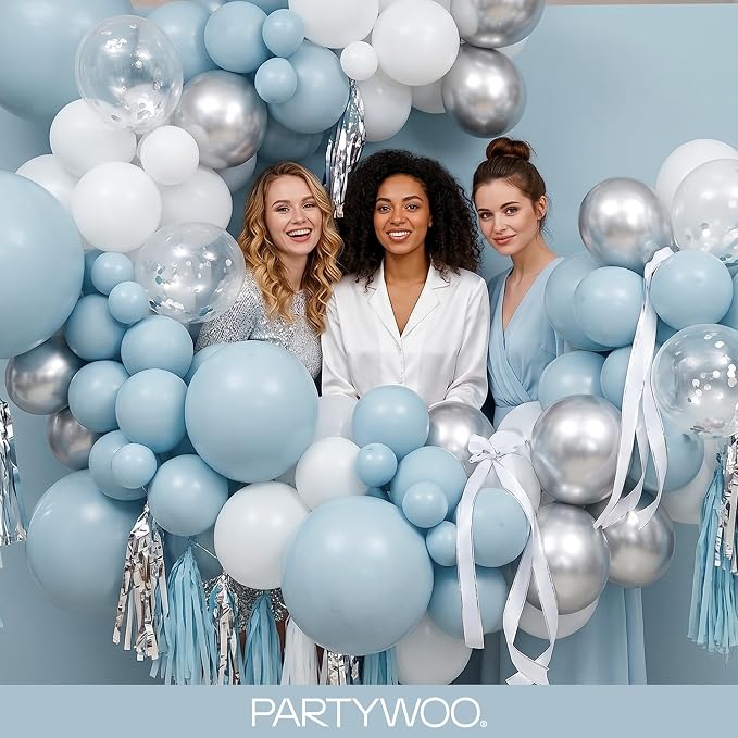PartyWoo Dusty Blue Balloons 100pcs Light Blue Aqua Boho Color | 18 12 10 5 - Image 5