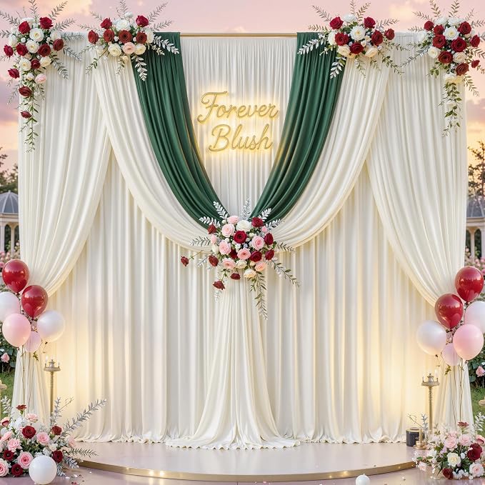 50 ft x 10 ft Wrinkle Free Ivory Backdrop Curtain - Image 8