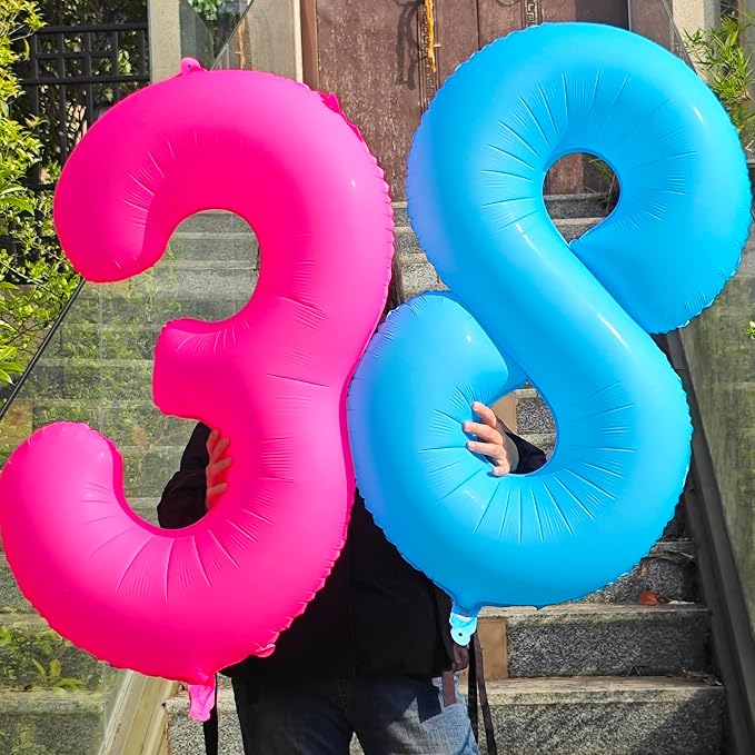 40 in Fluorescent Pink Birthday Balloon Number 3 Pink Fluorescent Number 3 | - Image 4