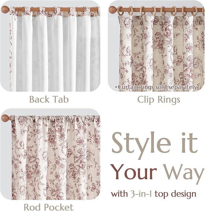 jinchan Floral Linen Curtains Lined 108 Inch Farmhouse Back Tab 2 Panels | - Image 6