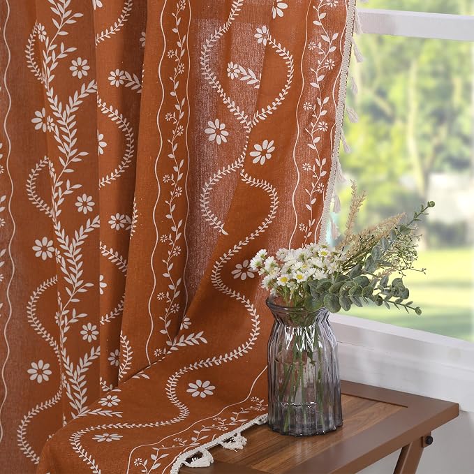 Schweek Boho Curtains for Living Room 72 Inches Long 2 Panels Terracotta | - Image 7