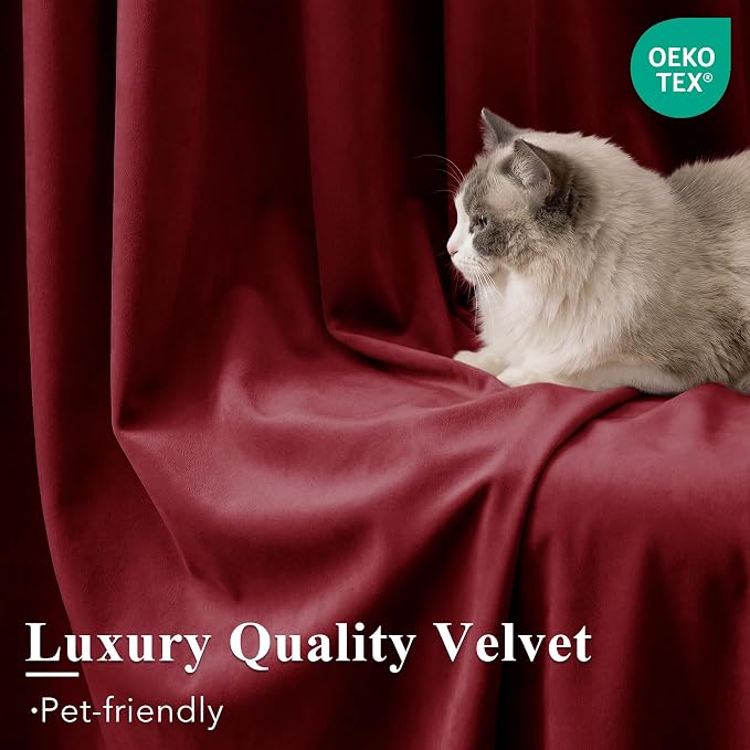 Red Velvet Curtains Extra Long for Chrismas Decor, W52 x L102, Room Darkening - Image 5