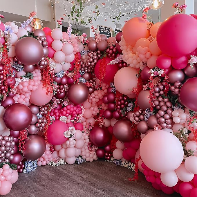 HILAVO Pink Balloons Set 12 Inch Hot Dark Magenta Light Pastel Pink Metallic - Image 6