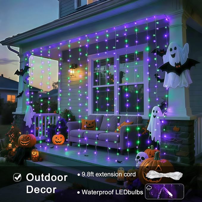 JMEXSUSS 300LED Purple & Green Curtain Lights - Image 3
