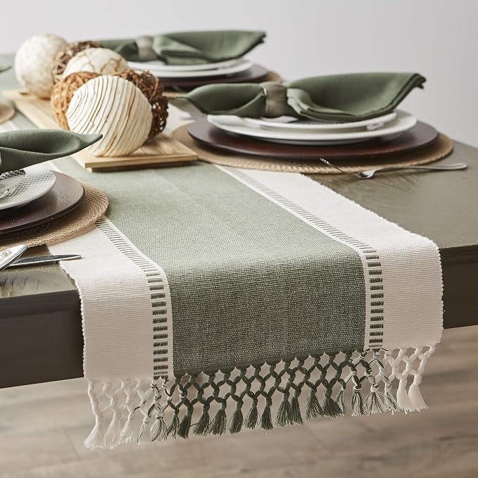 DII Dobby Stripe Table Runner, 13x72 Artichoke & Cream Background | Woven - Image 4