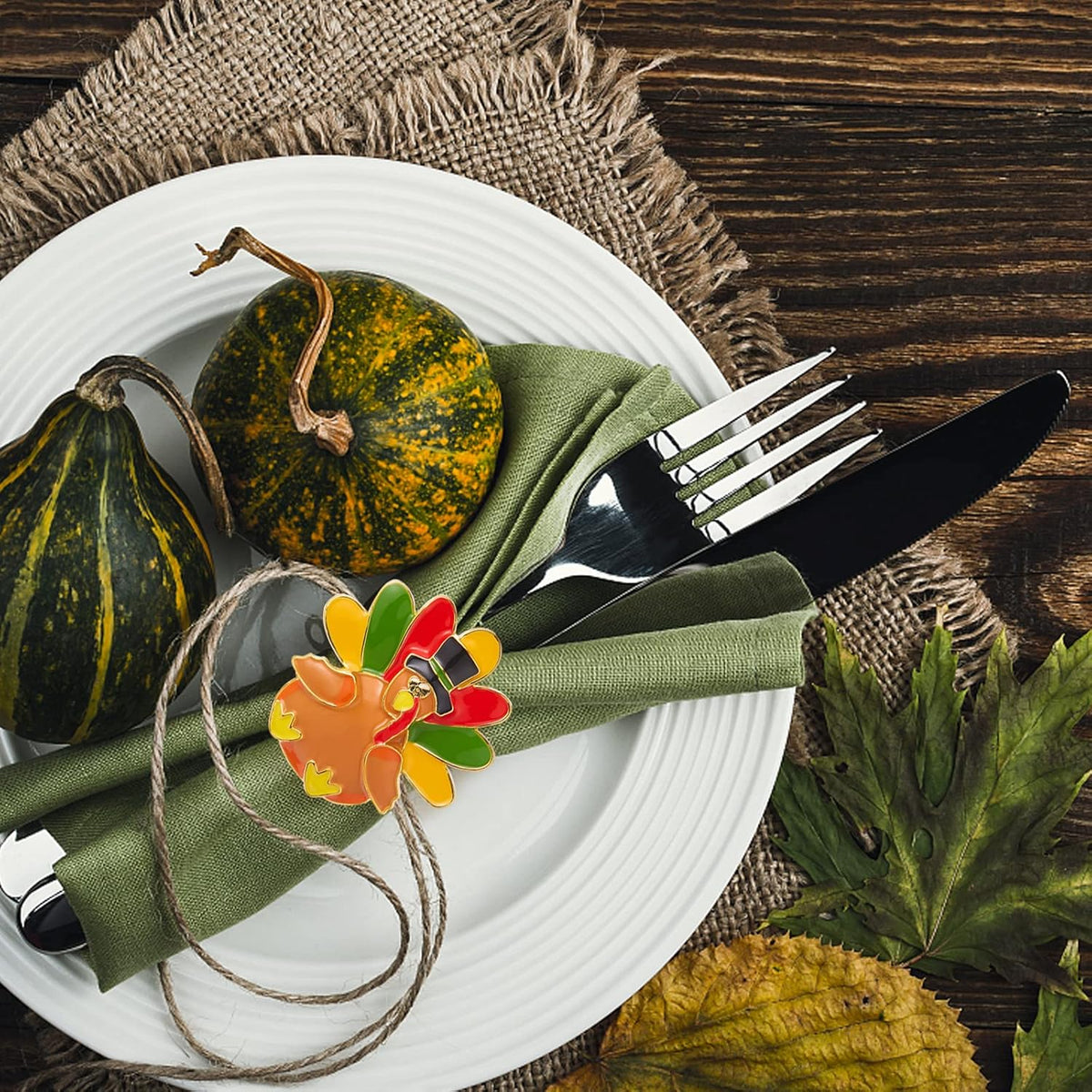 Halatool Thanksgiving Turkey Napkin Rings Set of 6, Alloy Fall Napkin Rings Dinner Tables Holders for Thanksgiving Weddings Holidays Gathering Dinner Party Decorations