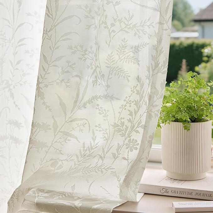 Anmao Beige Semi Sheer Light Filtering Curtains 102 Inches Long 2 Panels by Anmao