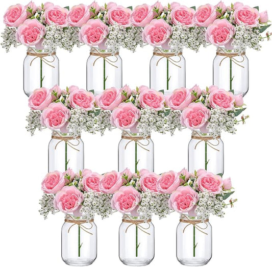 XunYee 10 Set Mason Jars for Centerpieces, Dark Pink, Gypsophila | Mason Jar by XunYee