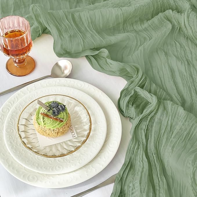 IVAPUPU 10 Pcs Cheesecloth Table Runner - 10ft Sage Green Boho Gauze Cheese - Image 2