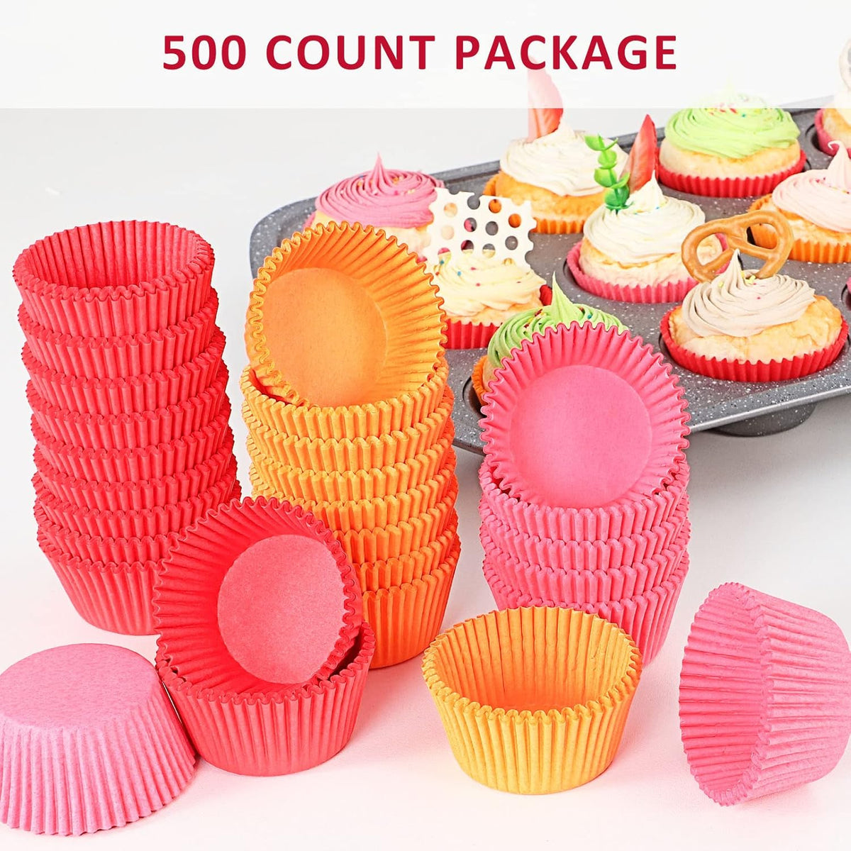 Caperci Standard Pink Cupcake Muffin Liners 500-Count, No Smell, Food Grade & Grease-Proof Paper Baking Cups (Pink)