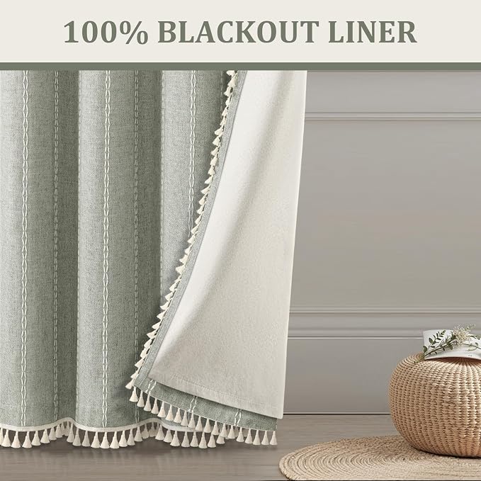 Sage Green Boho Blackout Curtains 84 Inch 2 Panels - Image 7