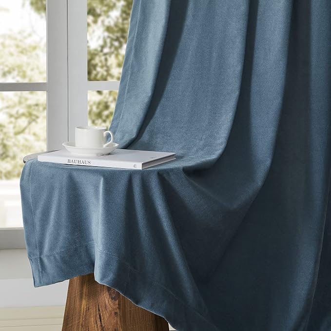 BULBUL Velvet Grayish Blue Blackout Curtains 63 inch - Image 6