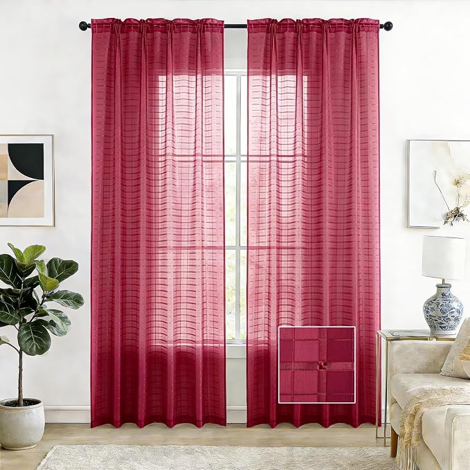 SpaceDresser Check Sheer Curtains 96 Inches Long by SpaceDresser