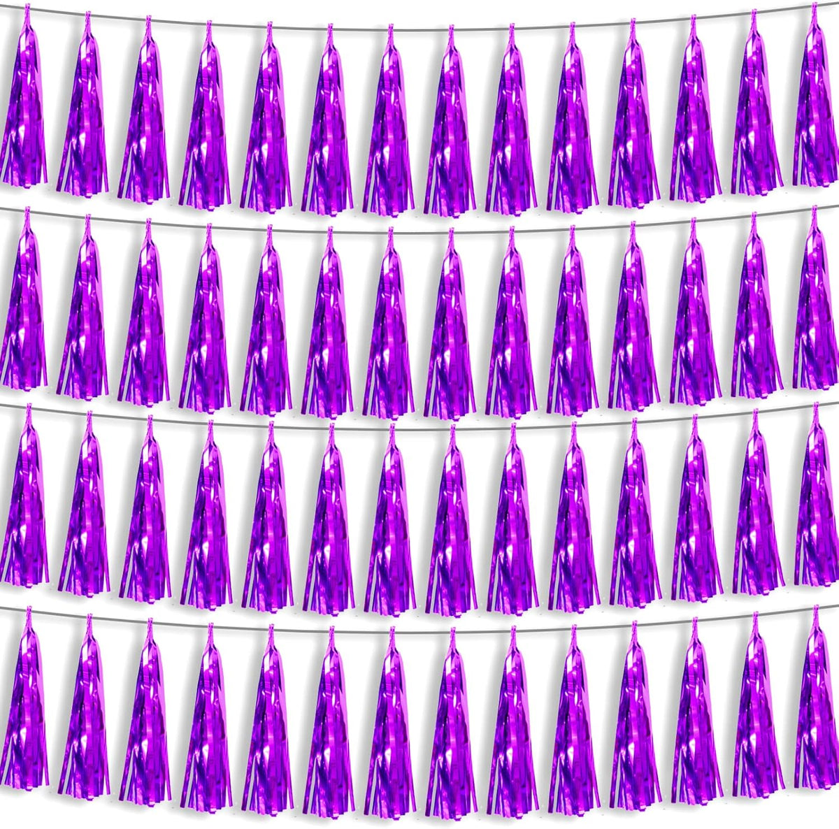 4P Purple Foil Fringe Metallic Streamers Banner Tassel Garland for Parade Floats, Bachelorette, Wedding, Birthday, Halloween, Christmas, Bridal/Baby Shower Party Decorations