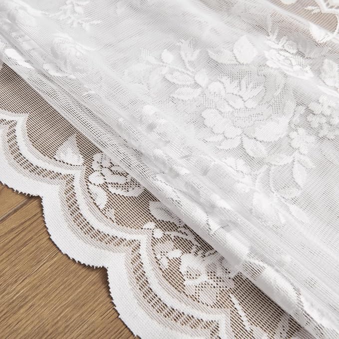 SEEKRIGHT White Lace Curtains 90 Inches Long 2 Panels Victorian Floral Sheer - Image 7