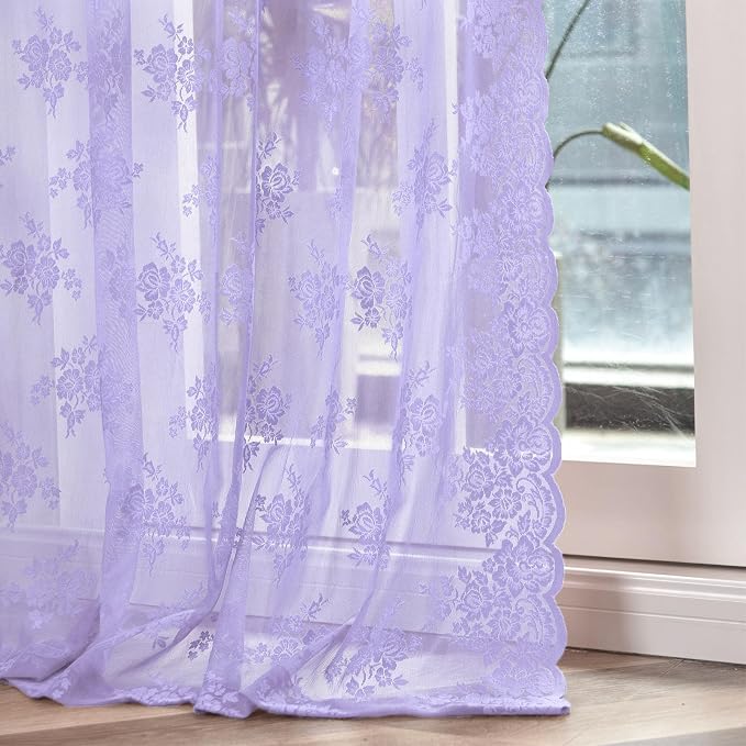 Kotile Light Purple Lace Floral Curtains - Image 6