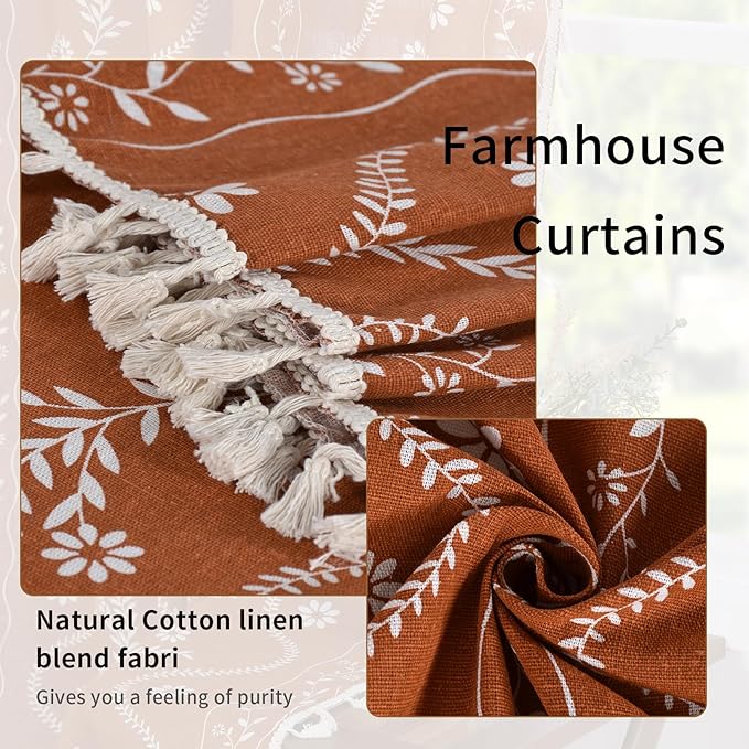 Schweek Burnt Orange 90 Inch Long Tassel Curtains 2 Panels - Image 5