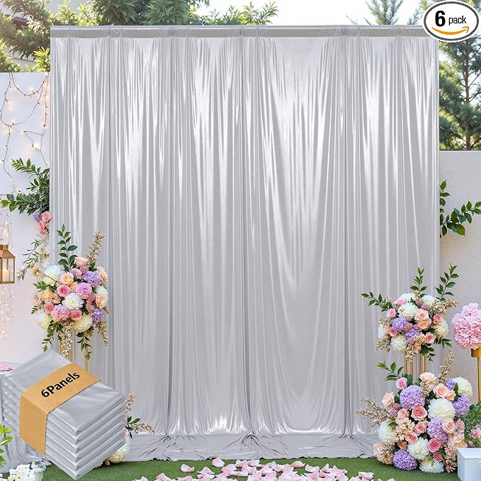 leegleri 30x10ft Thick Silver Glitter Backdrop Curtain Panels by LeegleriTableSkirt