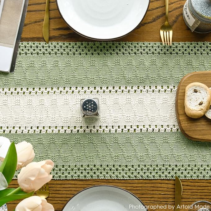 Artoid Mode Light Green Farmhouse Woven Table Runner 12x48 Inch | Seasonal - Image 3