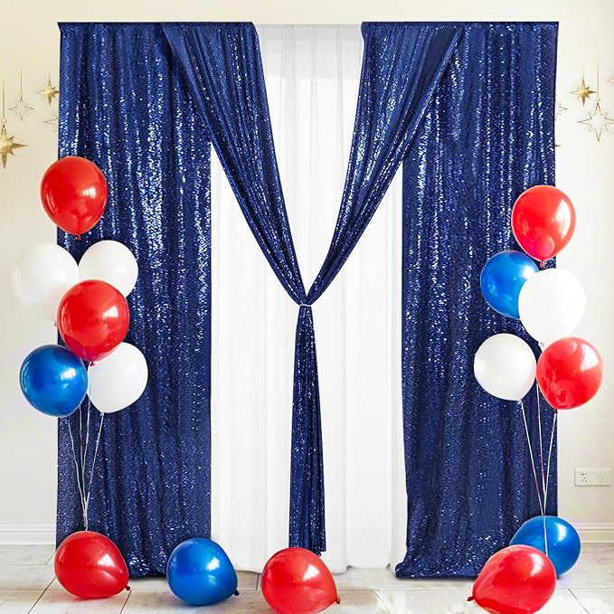 Eternal Beauty Navy Blue Sequin Backdrop Curtains, 4 Panels 2x8FT | 3mm Sparkle - Image 2
