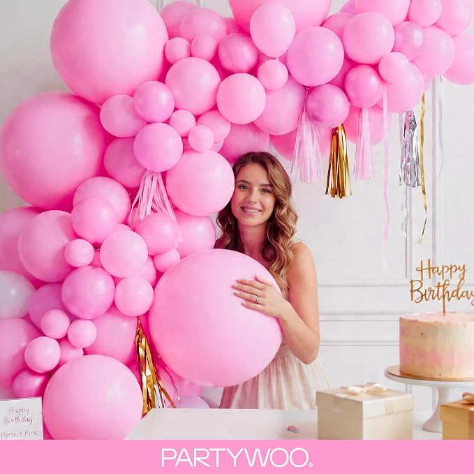 PartyWoo Pink Balloons 130pcs Matte Pink Different Sizes 18 12 10 5 Inch | - Image 9