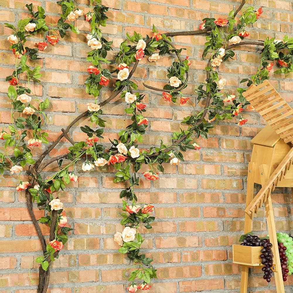 JUSTOYOU 2 Pack (15.8FT) Fake Rose Garland, Artificial Rose Vines Flowers Hanging Silk Rose Vine Wedding Home Backdrop Party Arch Arrangement Decoration
