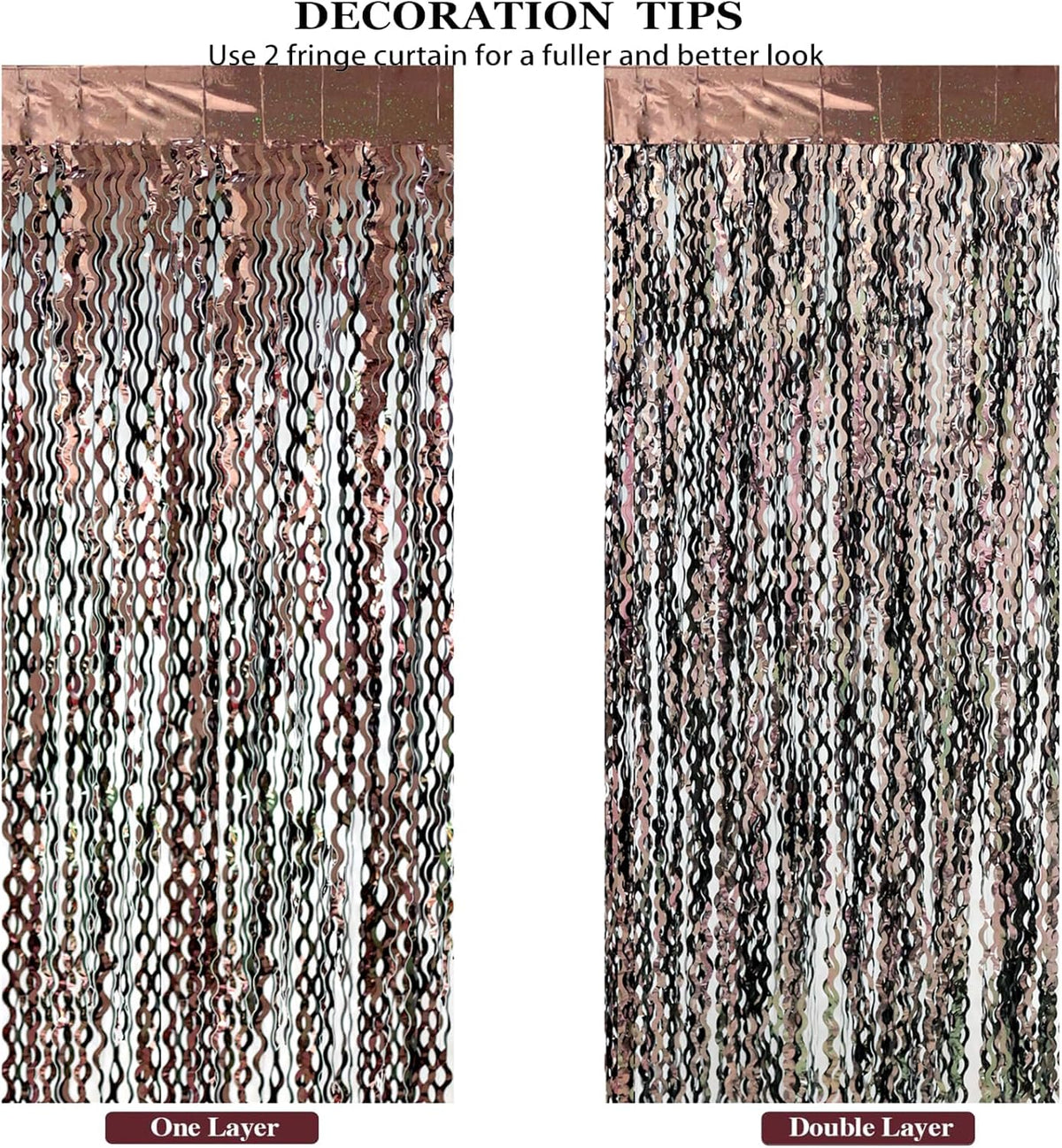 4Pcs Brown Metallic Wavy Tinsel Curtains - 3.3x6.6 ft Foil Curtain Backdrop for Birthday Party, Halloween Decor