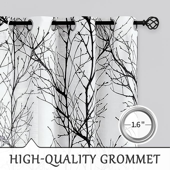 FMFUNCTEX Linen Black White Semi Sheer Print Curtains 54 Inch Long 2 Panels | - Image 6