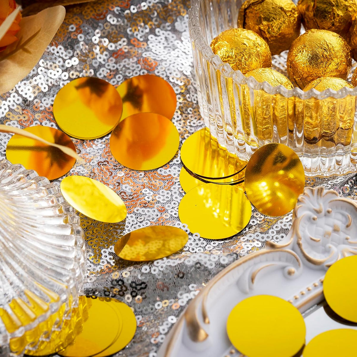 Gold Sparkle Confetti 1.2 Inch - 300 Metallic Flakes for Wedding, Birthday Party, Table Scatter