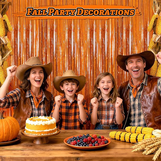 7 Pack 3.3 x 9.9 ft Orange Fringe Backdrop Streamers Party Decorations | Foil - Image 7