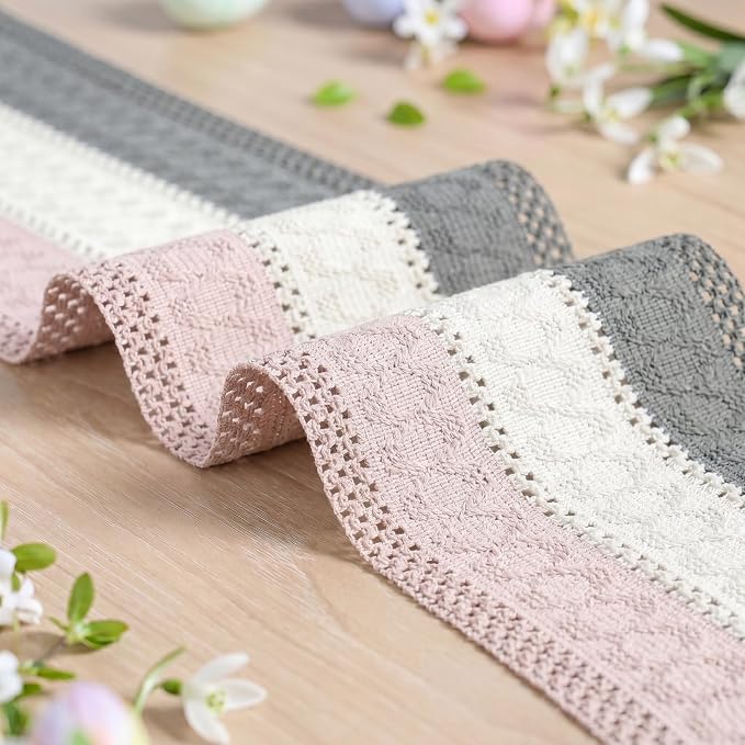 Artoid Mode Grey Beige Pink Farmhouse Rustic Table Runner 12x108 Inch | Holiday - Image 6