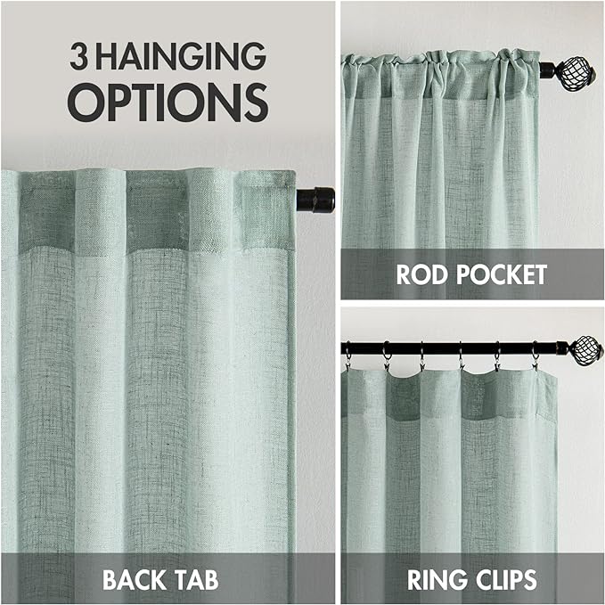 MIULEE Aqua Blue Linen Curtains 52x54 Inch 2 Panels - Image 3