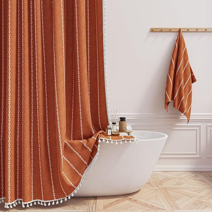 72x96 Extra Long Linen Heavy Duty Shower Curtain Set, Burnt Orange | Extra Tall by ShowerCurtain