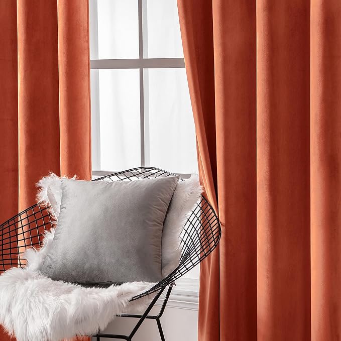 MIULEE Fall Burnt Orange Velvet Curtains 52 x 84 Inch Length Set of 2 | Grommet - Image 6