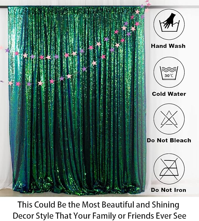 ShinyBeauty Sequin Backdrop 10x10FT Iridescent Green | Glitter Photo Background - Image 7