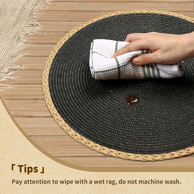 Round Placemats Set of 6, Woven Table Mats, Thin Edge, 15 Inch Diameter - Image 4