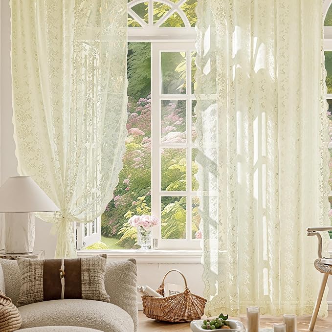 Anmao Vintage Lace Curtains 102 Inches Long 2 Panels Set, Romantic Elegant - Image 6