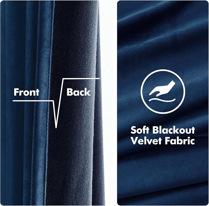 MIULEE Velvet Curtains Navy Blue 52 x 96 Inch Length Set of 2 | Grommet Drapes - Image 3