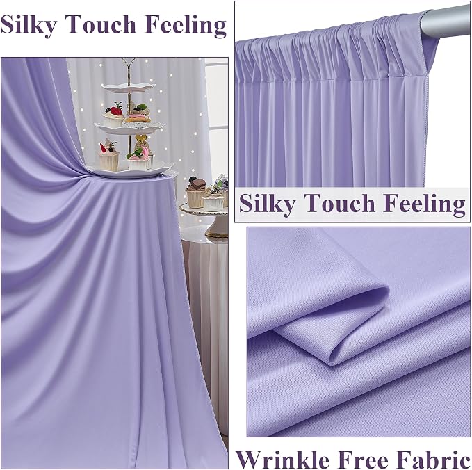 10x8 ft Wrinkle Free Lavender Light Purple Backdrop Curtain Drapes, Polyester - Image 2