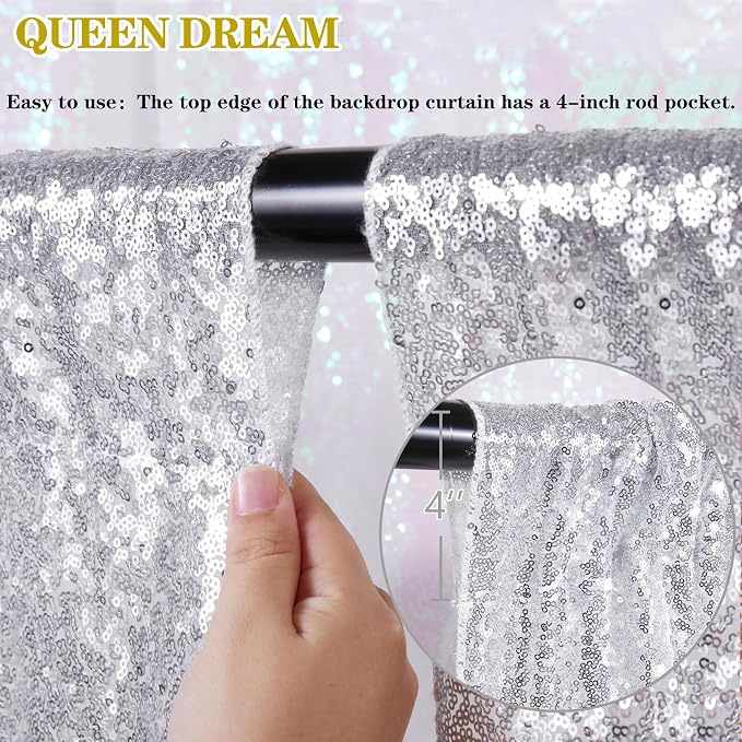 2FTx8FT Silver Glitter Sequin Curtain - Image 5