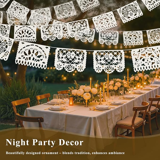 DOMESTAR 5 Packs 75 FT White Papel Picado Mexican Wedding Party Decoration | - Image 5