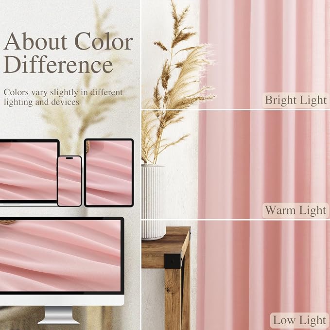 Pink Linen Curtains 96 Inches Long 2 Panels Set - Image 3