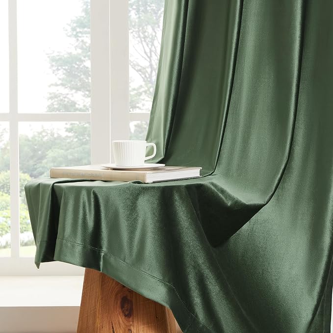 BULBUL Velvet Oilve Green Blackout Curtains 102 inch Long - Image 6