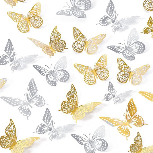 SAOROPEB 3D Butterfly Wall Decor 48 Pcs 4 Styles 3 Sizes, Butterfly Birthday by SAOROPEB
