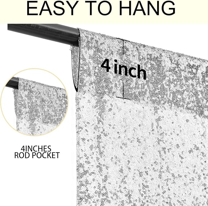 4×8FT-2PCS Silver Sequin Backdrop Curtains Panels, Photography Backdrop Glitter - Image 6