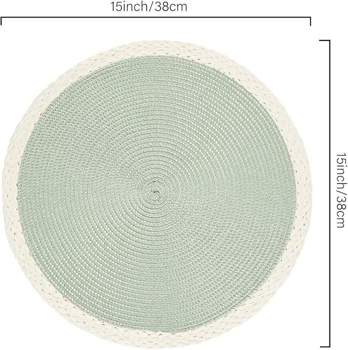 Round Placemats Set of 6, Woven Table Mats, Mint Green | Braided Paper Edge - Image 2