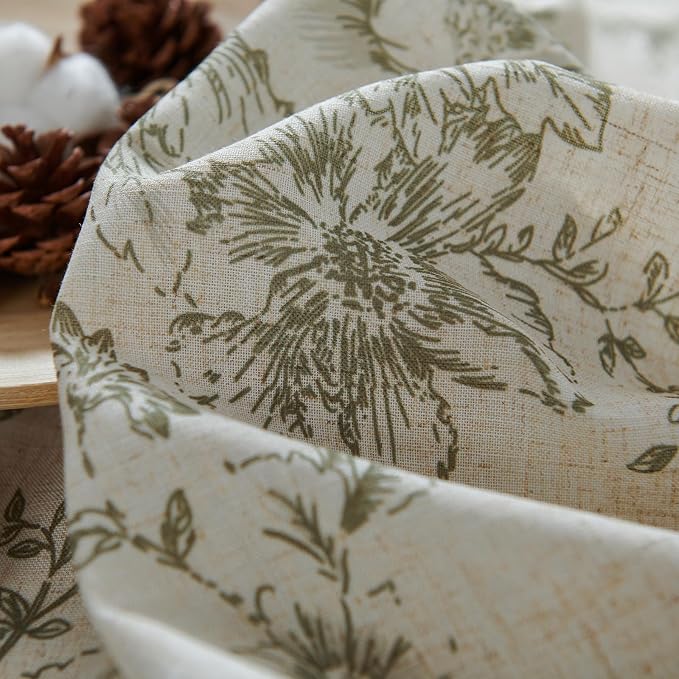 jinchan Green Floral Linen Curtains Lined 96 Inch Vintage Back Tab 2 Panels | - Image 9