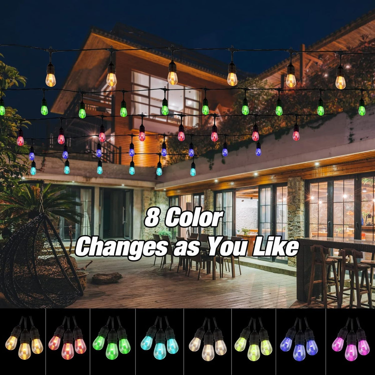 96FT Solar Outdoor String Lights, 30 Shatterproof Edison LED Bulbs, Dimmable RGB Color Changing Patio Lights with Remote, Waterproof Commercial Grade Fairy Lights for Garden, Yard