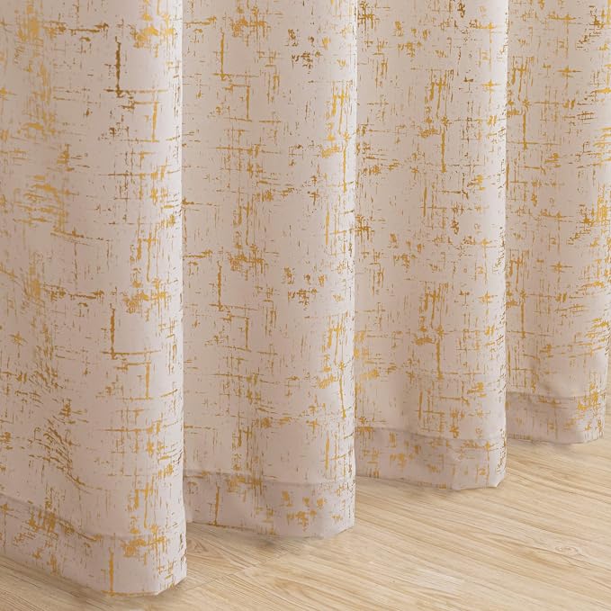 Taisier Home Gold Foil Print Linen Textured Curtains Geometric Dots Pattern - Image 6